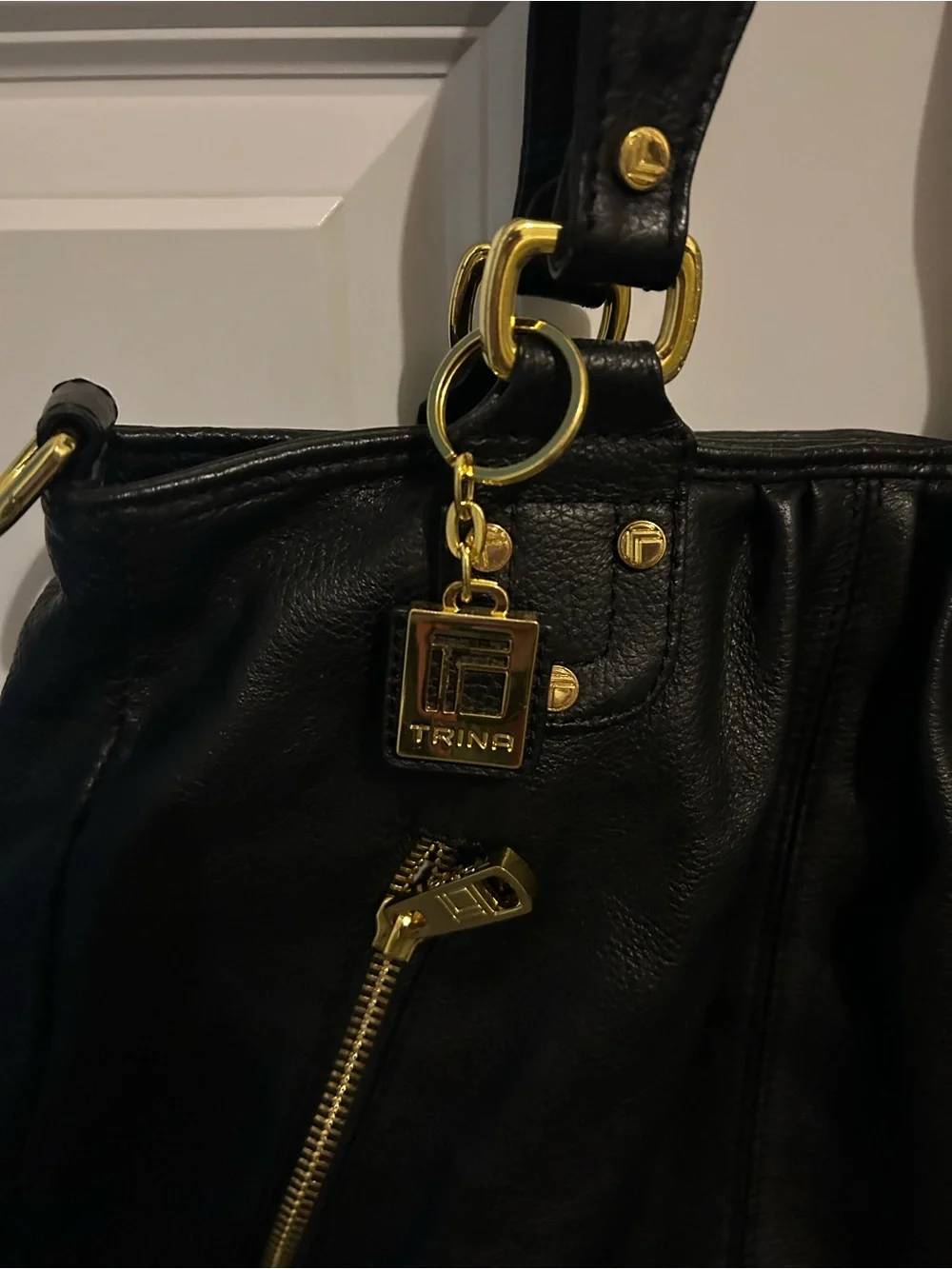 Trina Turk Black Shoulder Bag with Gold Hardware